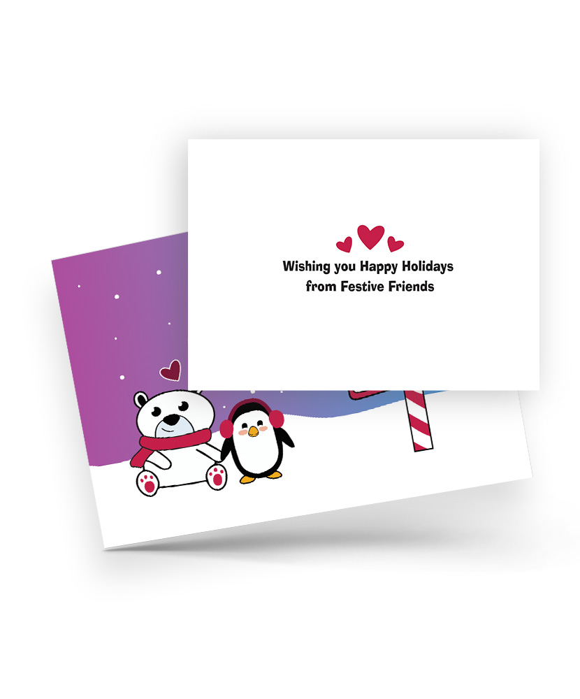 Polar Bear and Penguin Holiday Card
